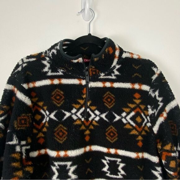Canada Weather Gear Womens XL Black 1/4 Zip Sherpa Sweatshirt Aztec Tribal Comfy - Picture 10 of 14